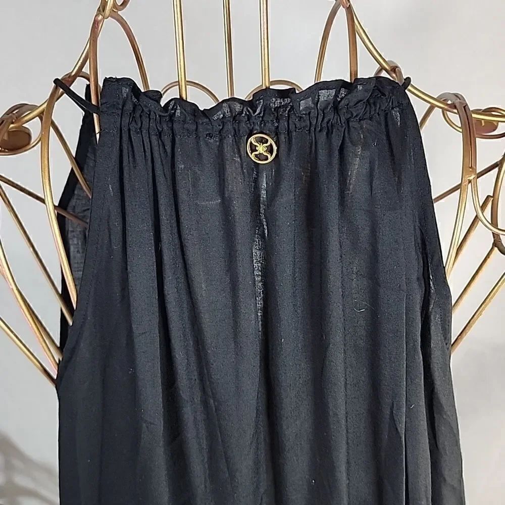 Beachy Lux Vix Paula Hermanny Beaded Black Gathered Halter Style Chic Cover~up